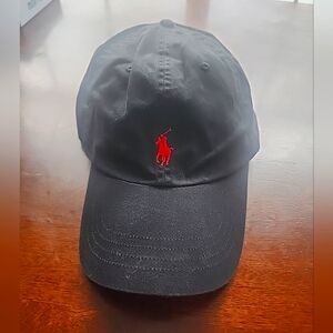 Vintage Polo Ralph Lauren Red Pony Black Cap Hat Adjustable Strap Back